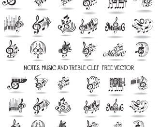 NOTES, MUSIC AND TREBLE CLEF FREE VECTOR