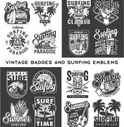 INTAGE BADGES AND SURFING EMBLEMS