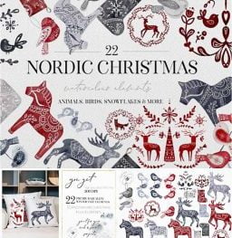 Watercolor Nordic Christmas Swedish Art